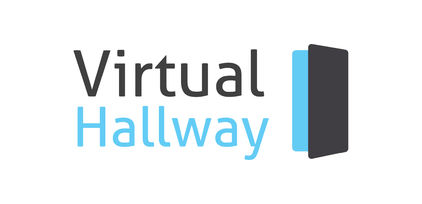 Virtual-Hallway-logo Virtual Hallway logo featuring the text 'Virtual Hallway' with a blue and dark gray open door icon.