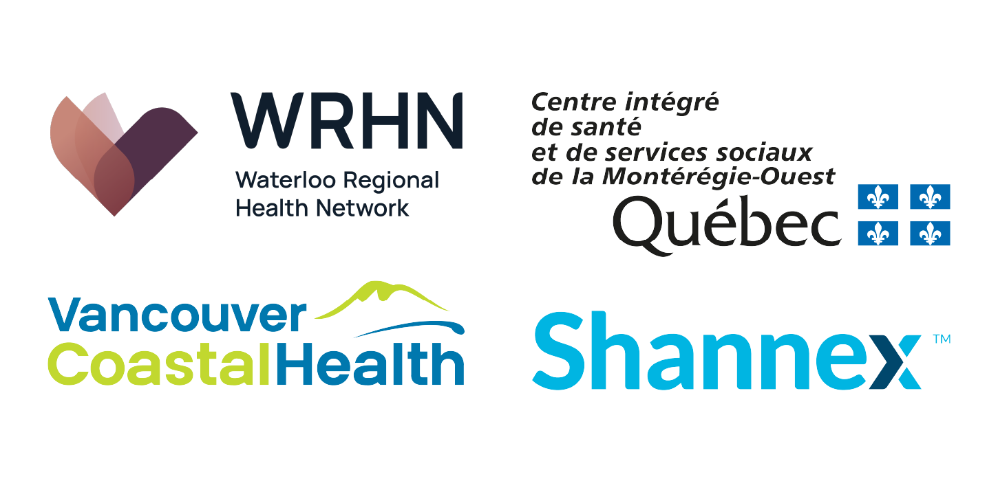 Groundbreakers_Logo Combined logo image showing partner organizations: Waterloo Regional Health Network, Centre intégré de santé et de services sociaux de la Montérégie-Ouest, Vancouver Coastal Health, and Shannex.