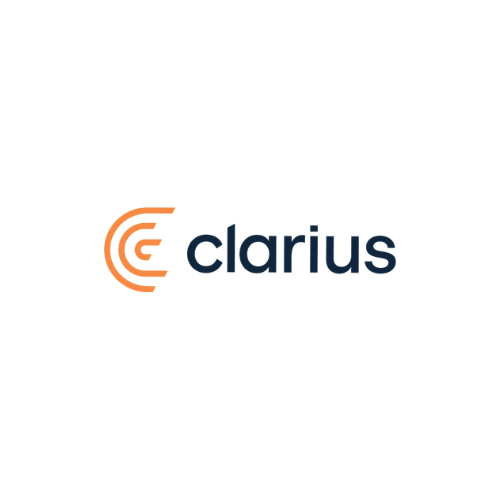 Clarius logo featuring an orange stylized ‘C’ icon and the word ‘clarius’ in dark blue on a white background.