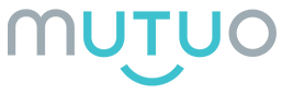 Mutuo Health logo with a teal central shape flanked by grey elements.